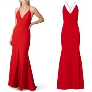 Aidan Aidan Mattox Plunging Dress V Neck Open Back Gown Red 10
